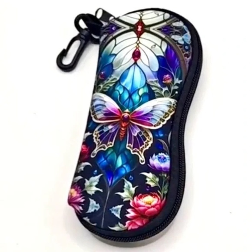 Butterfly Stained-Glass Print Sunglasses Case - Blue & Purple - Picture 2 of 3